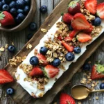 Frozen Yogurt Bark with Berries & Granola on tray