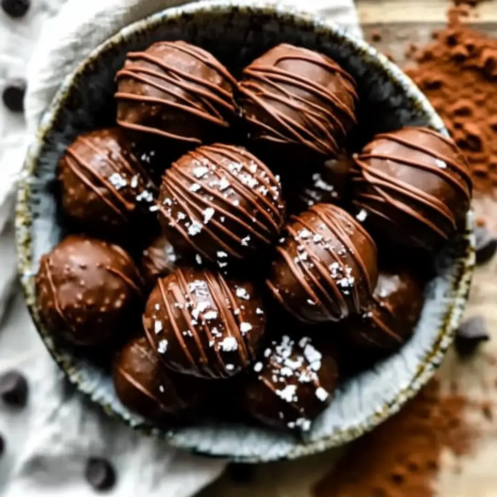 Protein brownie balls in a rustic bowl