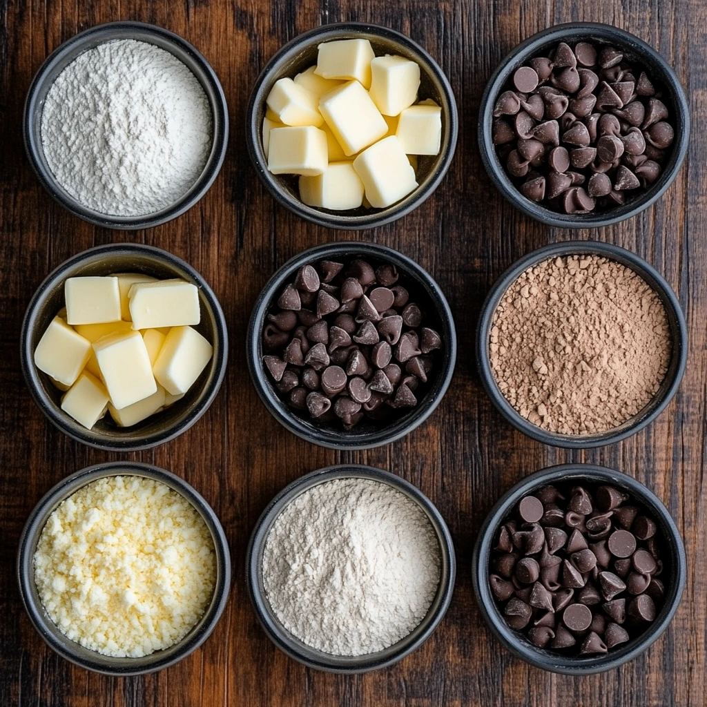 No Bake Brownie Balls ingredients measured in bowls