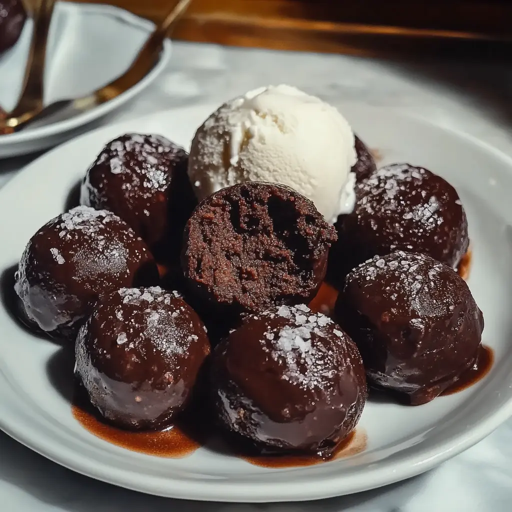 Chocolate Brownie Balls on a plate with berries