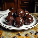 No Bake Brownie Balls on rustic kitchen table