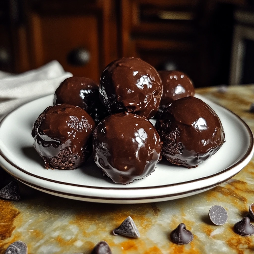 No Bake Brownie Balls on rustic kitchen table