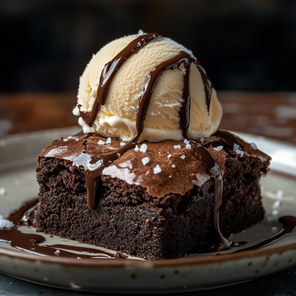 3 ingredients cottage cheese brownies served with ice cream.