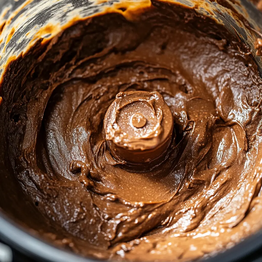 Blending brownie batter in a food processor.
