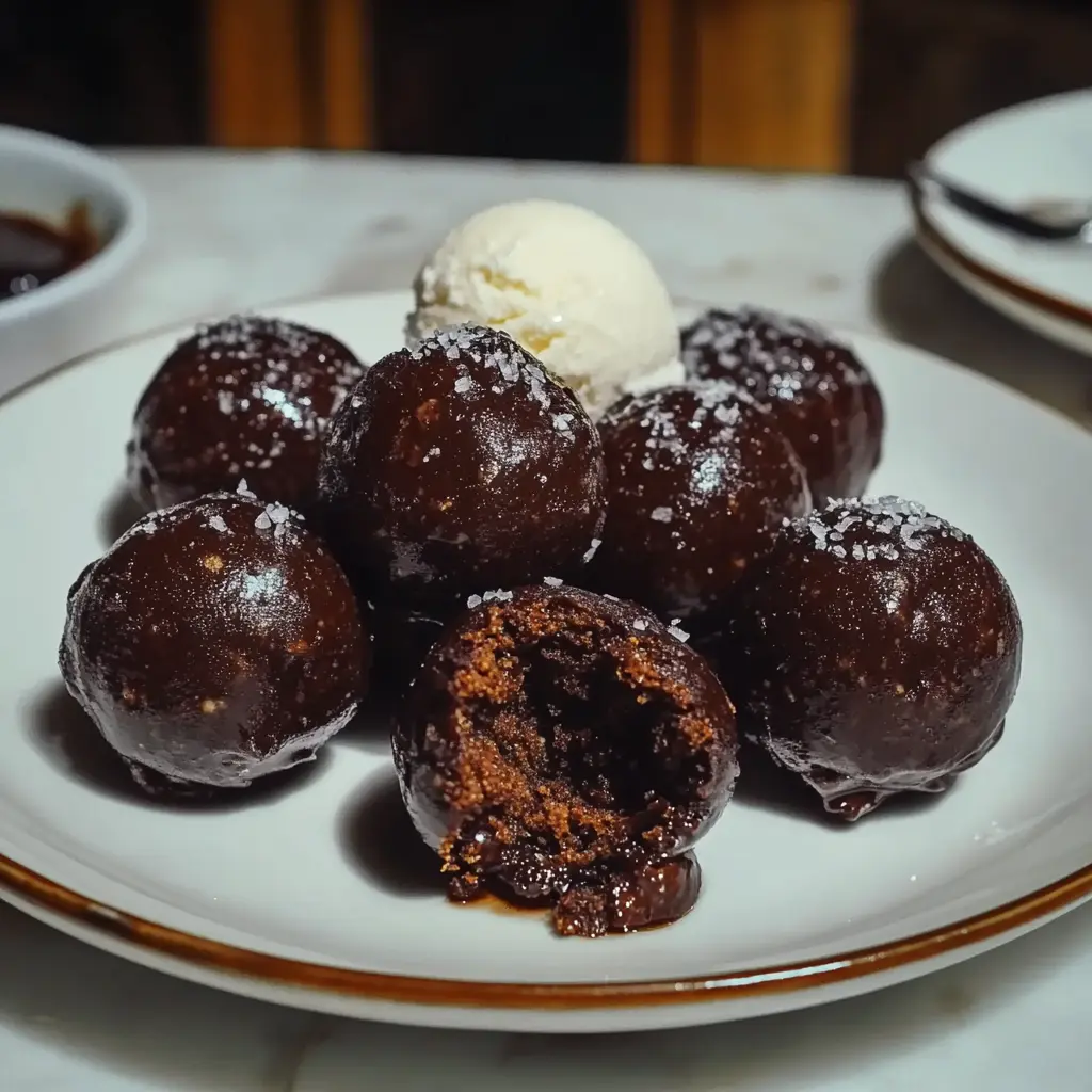 Protein brownie balls in a rustic bowl